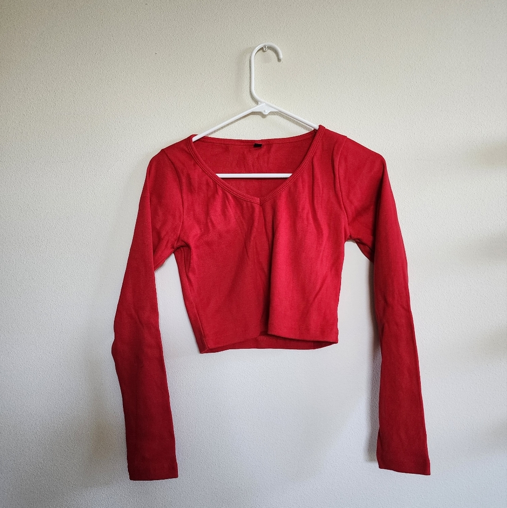 NWOT Red Long Sleeved Blouse Crop Top